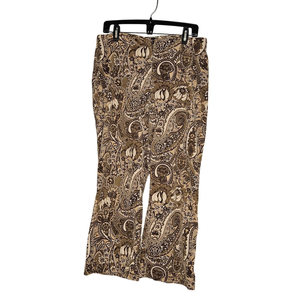 Brown Paisley Corduroy Flare Pants Size 8 Hippie Boho Grunge Fairy Granola